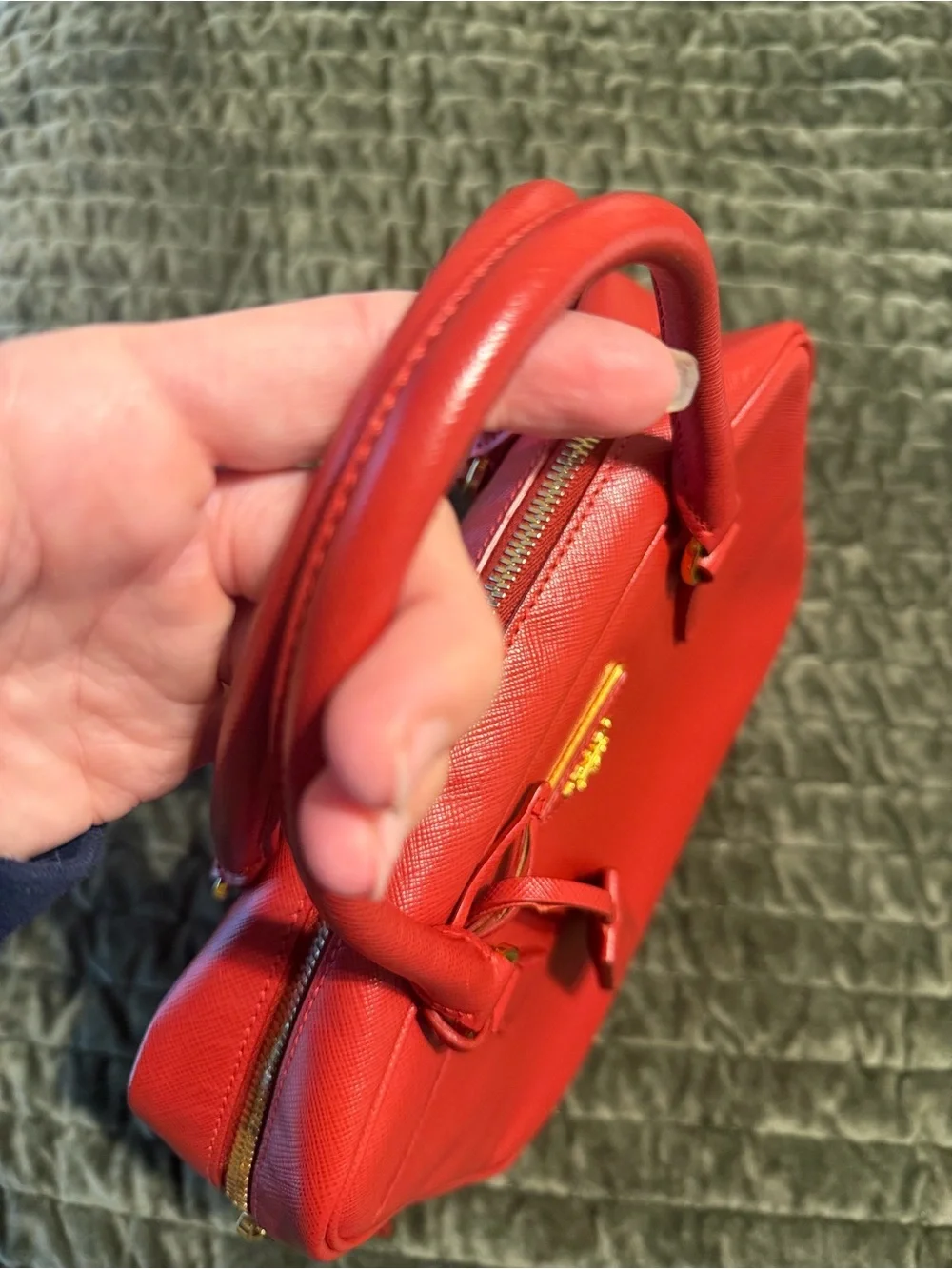 Prada Red Saffiano Leather Satchel with Gold Hardware - Picture 10 of 12